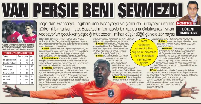  ??  ?? Arsene Wenger’in Arsenal’e getirdiği Emmanuel Adebayor, Van Persie’nin sözüyle Londra kulübünden ayrılmıştı.