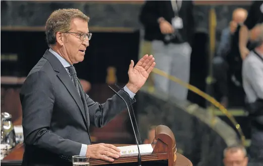  ?? ÓSCAR CHAMORRO ?? Alberto Núñez Feijóo, durante la votación de la ley de la amnistía ayer en el Congreso de los Diputados.