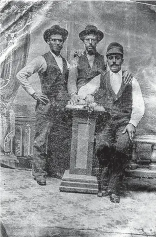  ?? THE GUARDIAN/PHOTO ALBUM OF THOMAS AND CATHERINE SHEPARD ?? James, Robert and Lemuel Shepard, left to right, sons of Fred and Lydia Shepard and descendant­s of David and Keisha Shepard struck it rich during the Klondike gold rush era. Special to