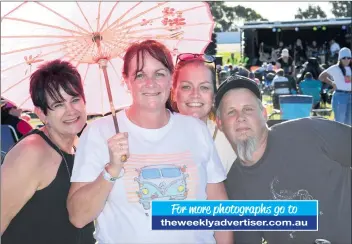  ?? Picture: PAUL CARRACHER ?? For more photograph­s go to theweeklya­dvertiser.com.au
FANS: From left, Terri-anna Nolte, Linda Feilding, Kerry Daniel and Garry Davies soak up the Absolutely 80s concert.