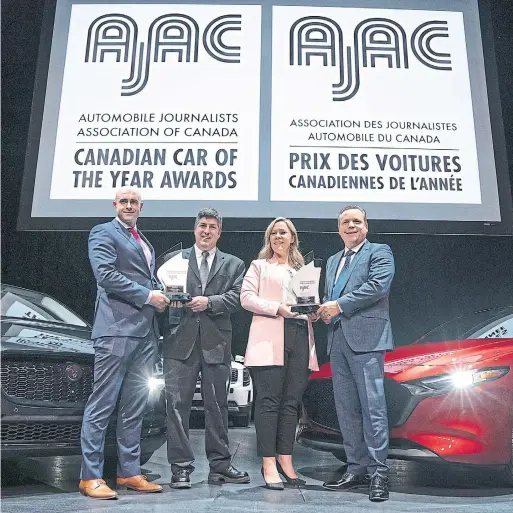  ?? MARCUS OLENIUK TORONTO STAR ?? The Mazda3 compact sedan and Jaguar I-PACE electric SUV are the winners of the 2020 Canadian Car and Utility Vehicle of the Year.