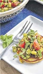  ??  ?? Mexican Corn Fritters with Guacamole