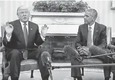  ?? PABLO MARTINEZ MONSIVAIS, AP ?? President Obama and President- elect Donald Trump meet in the Oval Office on Thursday.