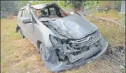  ?? SOURCED ?? Police said the left front tyre of the vehicle burst, after which the driver lost control of the SUV and rammed the railing.