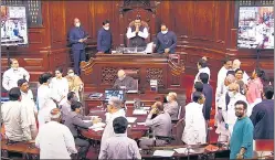 ?? ?? Proceeding­s of the Rajya Sabha adjourned following ruckus by Opposition MPS.