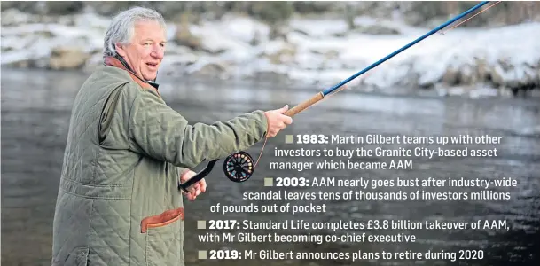  ??  ?? ‘ENORMOUS EMOTION’: Keen angler Martin Gilbert said he knew it was time to go when he realised that he was the FTSE’s longest serving – and second oldest – CEO