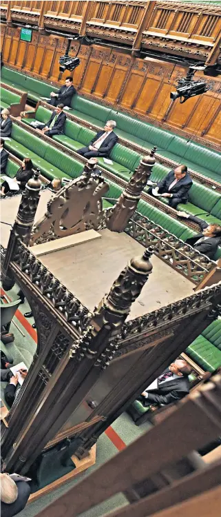  ??  ?? Empty benches across the House of Commons during Prime Minister’s Questions yesterday