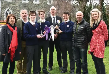  ?? Photo by Michelle Cooper Galvin ?? BT Young Scientists winners Harry and James Knoblauch and Oran O’Donoghue with Mary and Joe Knoblauch, Sean Coffey Principal, Padraig O’Donoghue and teacher Marie Vaughan at St Brendan’s College Killarney on Monday.