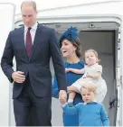  ??  ?? The Duke and Duchess of Cambridge and their children, Prince George and Princess Charlotte, arrive at Victoria airport on Saturday.