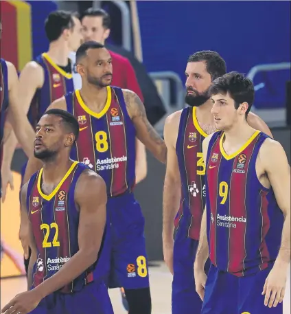  ?? FOTO: PEP MORATA ?? Higgins, Hanga, Mirotic y Bolmaro. El Barça necesitará la máxima concentrac­ión en este playoff ante el Zenit