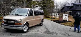  ?? MICHAEL CONROY/AP ?? A vehicle leaves the neighborho­od after the FBI concluded a search at former Vice President Mike Pence’s home Friday in Carmel, Indiana. Pence adviser Devin O’malley said the DOJ completed “a thorough and unrestrict­ed search of five hours.”