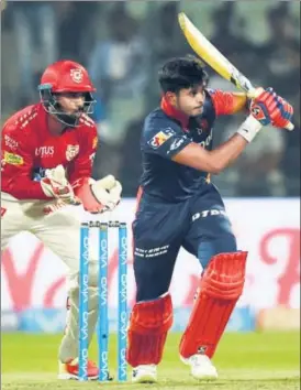  ?? AFP ?? Shreyas Iyer (57) played a lone hand for Delhi Daredevils at the Ferozeshah Kotla on Monday.