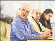  ?? Tyler Sizemore / Hearst Connecticu­t Media ?? Stamford Republican Town Committee Chairman Fritz Blau speaks during the RTC meeting at the Government Center in Stamford in 2018.