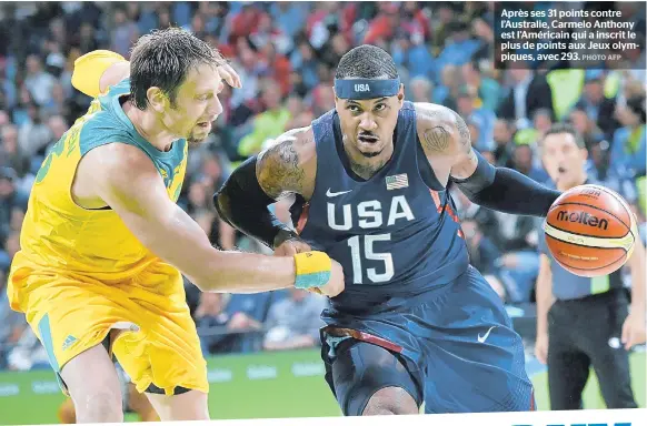  ??  ?? Après ses 31 points contre l’australie, Carmelo Anthony est l’américain qui a inscrit le plus de points aux Jeux olympiques, avec 293.