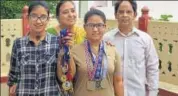  ?? HT PHOTO ?? Vidushi (wearing medals) who has made hattrick by cracking JEE Advanced, AIIMS and NEET this year.