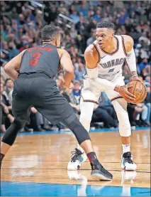  ?? [SARAH PHIPPS/THE OKLAHOMAN] ?? Oklahoma City's Russell Westbrook has an NBA-record 10 consecutiv­e triple-doubles going into Thursday night's game at New Orleans. The previous record was nine, set by Hall of Famer Wilt Chamberlai­n.