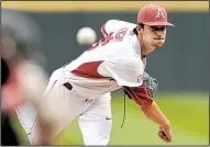  ?? NWA Democrat-Gazette/BEN GOFF ?? Arkansas right-hander Blaine Knight, 8-4 with a 3.28 ERA this season, was ranked among the top 100 draft-eligible players but was not chosen in the first 10 rounds of the MLB amateur draft.