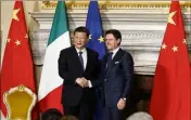  ?? (Photo PQR) ?? Xi Jinping, le président chinois et le chef du gouverneme­nt italien Giuseppe Conte.