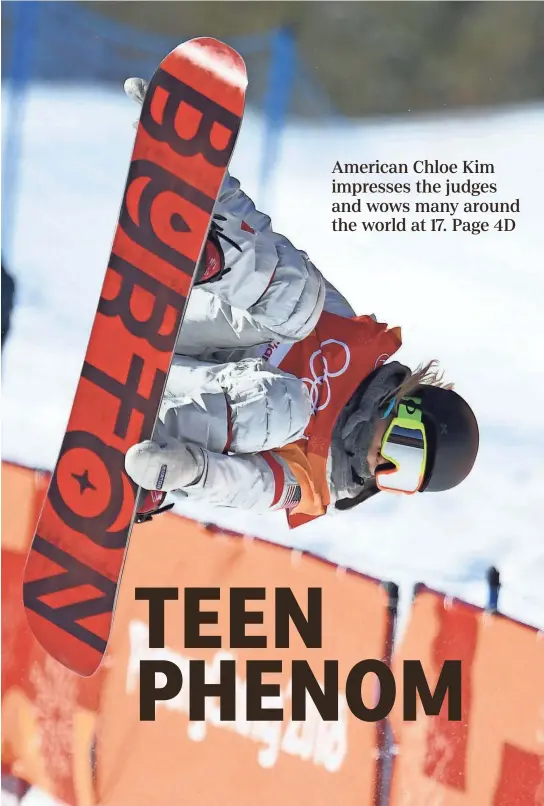  ??  ?? Chloe Kim became a worldwide sensation with her gold-medal winning runs during the halfpipe competitio­n Tuesday at Phoenix Snow Park. JACK GRUBER/USA TODAY SPORTS