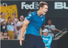  ?? Picture: AAP ?? Alex de Minaur reacts after defeating Andreas Seppi.