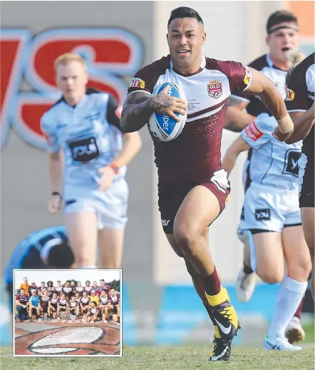  ??  ?? Tweed’s Christian Hazard makes a break yesterday in Queensland’s big Residents win (inset). Pictures: SMP IMAGES