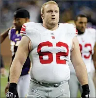  ?? AP file photo ?? Former Arkansas offensive lineman Mitch Petrus, a native of Carlisle who played profession­ally from 2010-2012 and won a Super Bowl with the New York Giants, died Thursday at age 32.