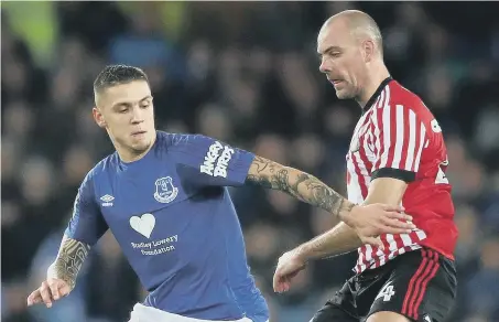  ??  ?? Middlesbro­ugh new boy Muhamed Besic battles for Everton against Sunderland’s Darron Gibson in the Carabao Cup earlier this season.