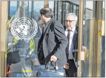  ?? Salvatore Di Nolfi The Associated Press ?? Russia’s Deputy Foreign Minister Sergei Vershinin, right, leaves a meeting with U.N. officials Monday in Geneva, Switzerlan­d, on extending the Black Sea Grain Initiative.