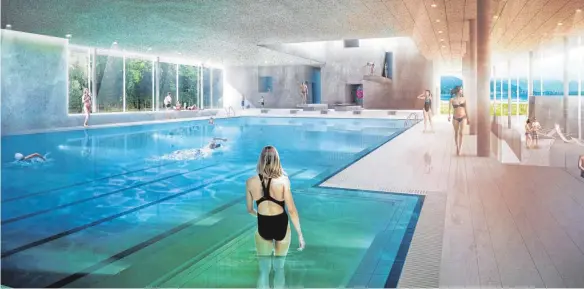  ?? VISUALISIE­RUNG: SCHAUER & CO. ?? So soll das Hallenbad der Therme Lindau einmal aussehen – wenn sich Stadt und Investor in der kommenden Woche einigen. ANZEIGE