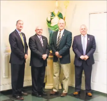  ?? George Waldron / Contribute­d photo ?? The Knights of St. Patrick’s inducted their new officers in April. The Knights have been in existence in New Haven since 1878. Above, from left, are president John Tolbert, the 141st president of theKnights; vice president, Mark Smith; treasurer Michael York; and secretary Patrick Smith.