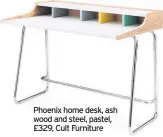  ??  ?? Phoenix home desk, ash wood and steel, pastel, £329, Cult Furniture