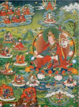  ??  ?? A thangka of one of the masters of Buddhism by Tsering Chodrak.