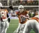  ?? MICHAEL THOMAS / AP ?? Texas quarterbac­k Arch Manning looks for a receiver against Texas Tech earlier this seaon.