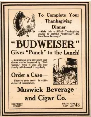  ?? (Arkansas Democrat-Gazette) ?? Ad for nonalcohol­ic Budweiser beer in the Nov. 23, 1920, Arkansas Democrat.