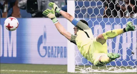  ?? PICTURE: EPA ?? SHOT STOPPER: Chile’s goalkeeper Claudio Bravo saves a penalty from Portugal’s Ricardo Quaresma during the penalty shootout after last night’s Confederat­ions Cup semi-final in Kazan. Chile won 3-0 on penalties.