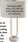  ??  ?? Valentina table lamp, £79, Star by Julien Macdonald at Freemans