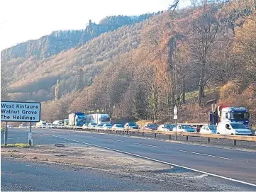  ??  ?? AFTERMATH: Queues on the A90 after a person was killed by a vehicle near Kinfauns.