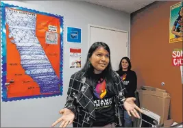  ?? Damian Dovarganes The Associated Press ?? Soila Rodriguez, a manager with the Coalition for Humane Immigrant Rights, talks about the census citizenshi­p question at the coalition’s offices April 26 in Los Angeles.