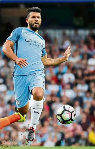  ?? — Reuters ?? Big lo : Manchester City striker sergio Aguero picked up an injury during the English Premier League match against West Ham on sunday and will miss Argentina’s World Cup qualifiers against uruguay tomorrow and Venezuela on sept 6.