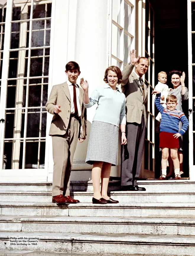  ??  ?? Philip with his growing family on the Queen’s 39th birthday in 1965