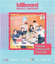  ?? ?? Poster image shows BTS’ three wins at the 2022 Billboard Music Awards.