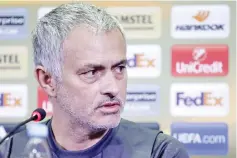  ?? — AFP photo ?? Manchester United’s Portuguese coach Jose Mourinho gives a press-conference on the eve of the UEFA Europe League round of 16, first leg match between FC Rostov and Manchester United in Rostov on March 8, 2017.