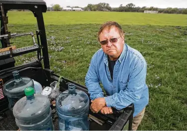  ?? Photos by Brett Coomer / Staff photograph­er ?? Randy Oakes, 71, owns a ranch in Blanco. Weeds and thistle cover his hay fields after constructi­on of Kinder Morgan’s Permian Highway Pipeline left property owners with tainted wells and a mess on their hands.