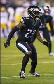  ?? CHRIS SZAGOLA — THE ASSOCIATED PRESS ?? Philadelph­ia Eagles safety Chauncey Gardner-Johnson suffered a rib injury while making a tackle Sunday night against the Green Bay Packers.