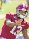  ?? VASHA HUNT/AP ?? Alabama quarterbac­k Tua Tagovailoa is the people’s choice as the Miami Dolphins’ hope. Some scouts aren’t ready to go there yet.