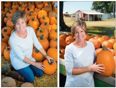  ?? PHOTOS BY RUSTY HUBBARD/THREE RIVERS EDITION ?? Katie Peebles owns Peebles Farm with her husband, Dallas. She helps run the operation, which includes a 16-acre corn maze; 4 acres of sunflowers; 4 acres of cotton; various animals; 60 acres of “U-Pick” pumpkins; hayrides; train rides; horse and wagon...