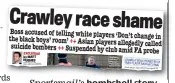  ?? ?? Sportsmail’s bombshell story about Crawley boss last April
