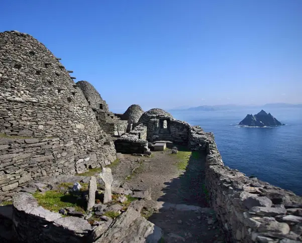  ??  ?? FRESH PROJECTS: The monastic island of Skellig Michael is expected to feature heavily in the upcoming ‘Star Wars’ movie after extensive filming involving Mark Hamill, pictured inset below in his role as Luke Skywalker, took place there in 2015