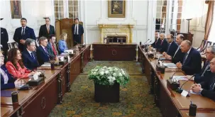  ?? (Evelyn Hockstein/AFP via Getty Images) ?? US SECRETARY of State Antony Blinken attends a meeting with Egyptian Foreign Minister Sameh Shoukry (facing him) in Cairo yesterday.