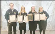  ?? SUBMITTED PHOTO ?? Farmington High FFA Poultry Judging Team came in second place at the national contest in October in Indianapol­is. Team members are Seth Horn (left), Emily Spatz, Jordan Horn and Katelynn Horn.
